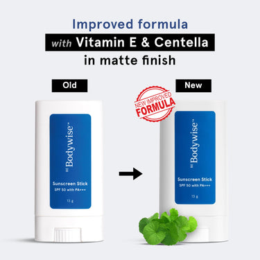 Be Bodywise Sunscreen Stick SPF 50 with PA+++ (13 g) for Face & Body | With Vit E, Centella | Broad-Spectrum Protection, Matte Finished , Water Resistant & Makeup friendly | Suitable for All Skin Types| For Face & Body